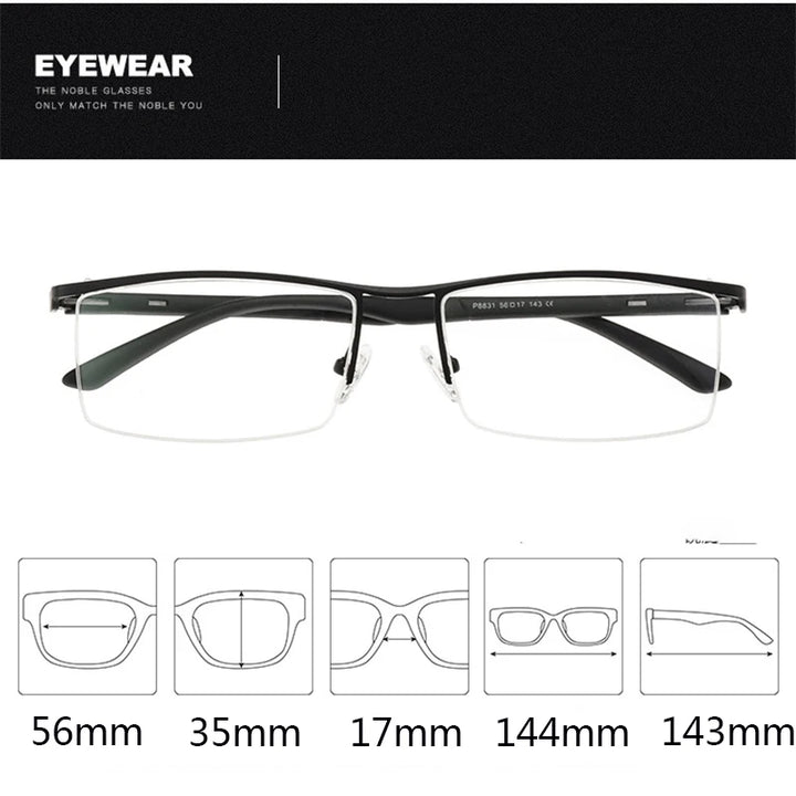 Hdcrafter Men's Semi Rim Square Brow Line Titanium Eyeglasses 48831