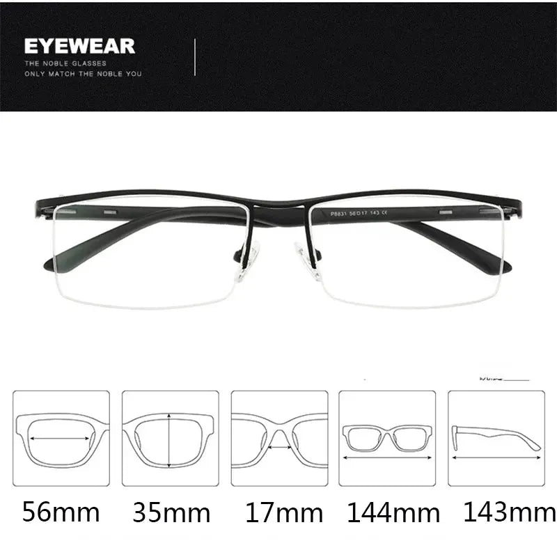 Hdcrafter Men's Semi-Rimless Rectangular Titanium Frames P88310 FuzWeb