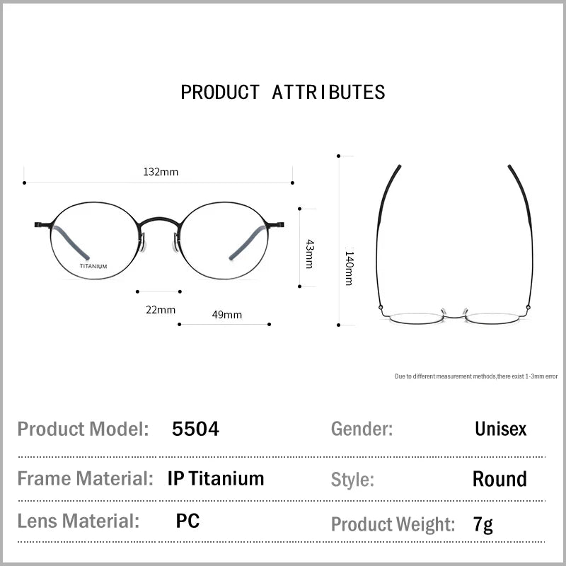 Muzz Unisex Semi Rim Round Titanium Eyeglasses M5504 Semi Rim Muzz   