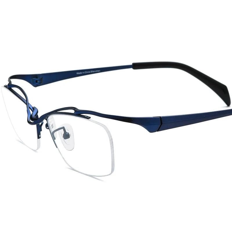 Eleccion Unisex Semi Rim Square Titanium Eyeglasses 185763 Semi Rim Eleccion Blue CHINA