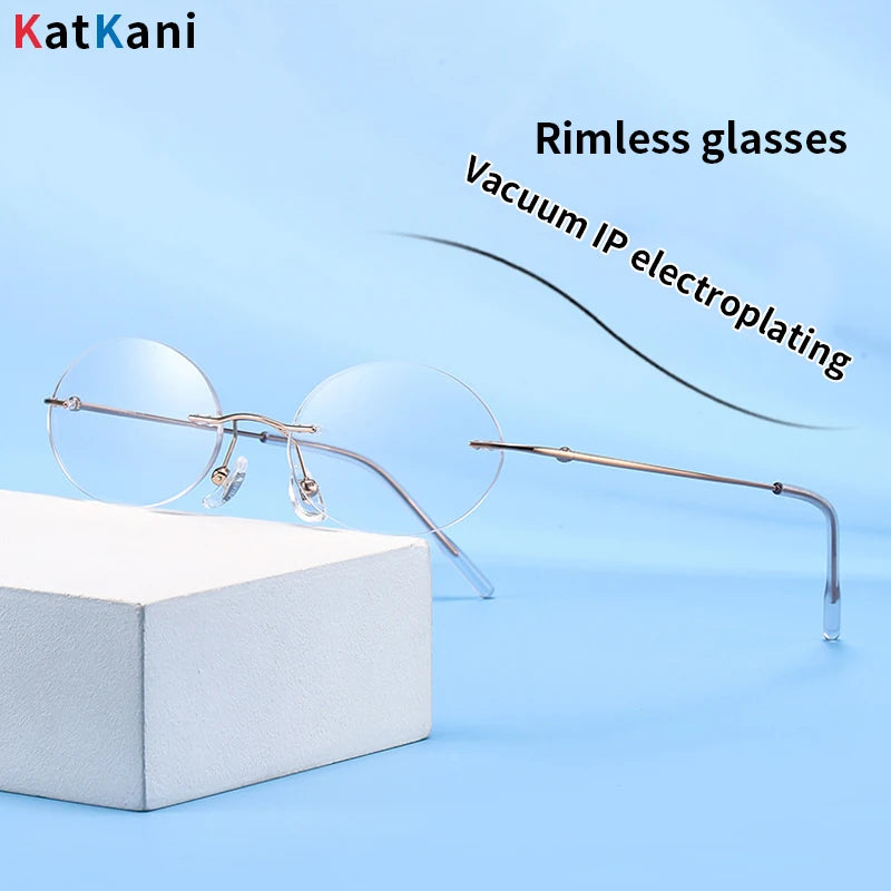 KatKani Women's Rimless Oval Titanium Eyeglasses 9015 Rimless KatKani Eyeglasses Khaki CHINA 