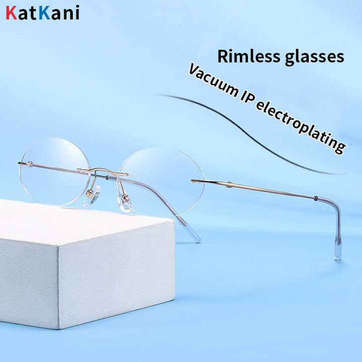 KatKani Women's Rimless Oval Titanium Eyeglasses 9015 Rimless KatKani Eyeglasses Khaki CHINA 