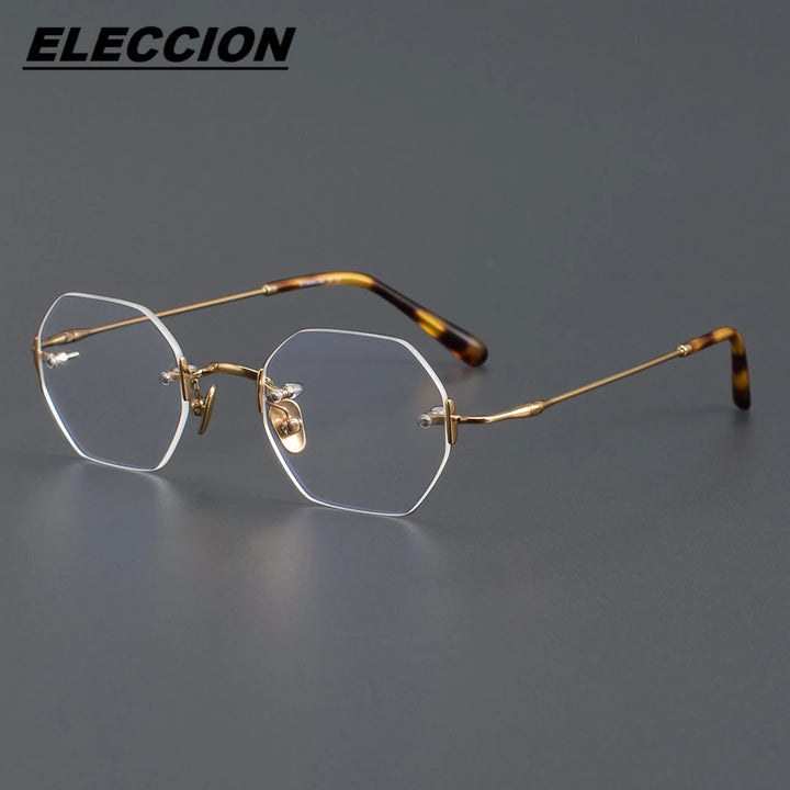 Eleccion Women's Rimless Flat Top Polygon Titanium Eyeglasses 26009 Rimless Eleccion Gold CHINA