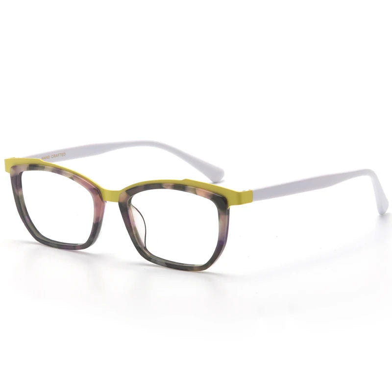 Aror Unisex Full Rim Square Cat Eye Acetate Alloy Eyeglasses 76827 Full Rim Aror Pattern Yellow