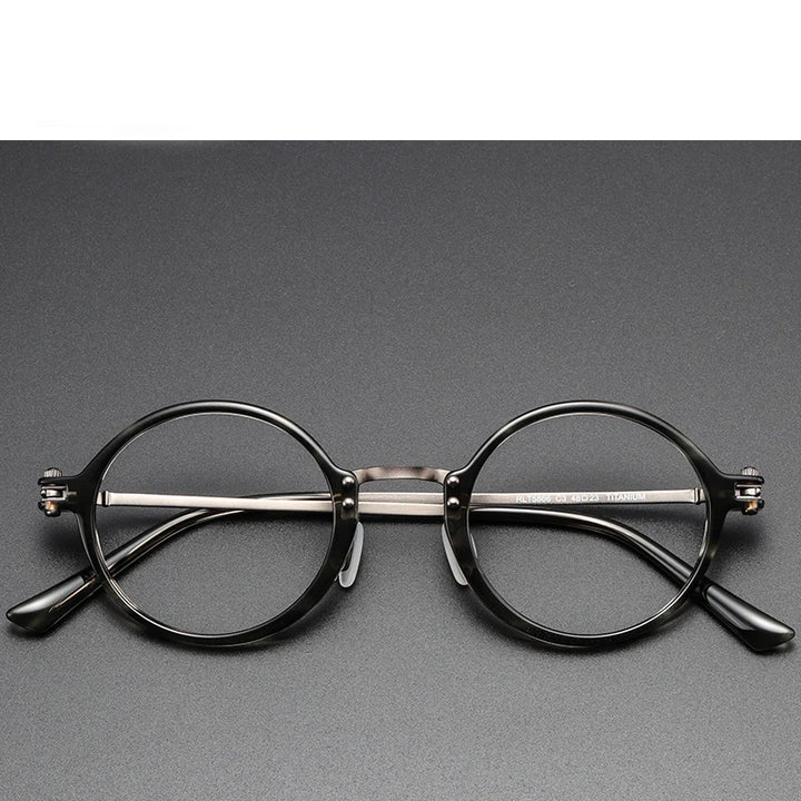 Black Mask Unisex Full Rim Round Titanium Acetate Eyeglasses Rt5866 Full Rim Black Mask Gray Stripes  