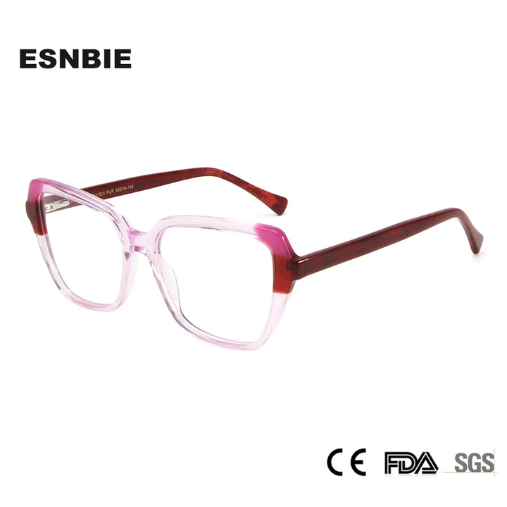 Esnbie Unisex Full Rim Square Polygon Cat Eye Acetate Eyeglasses 62323 Full Rim Esnbie   