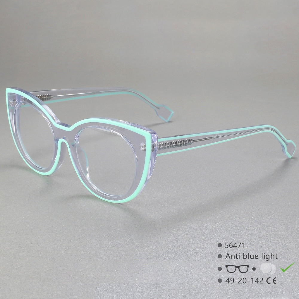 CCSpace Women's Full Rim Cat Eye Acetate Fiber Eyeglasses 56471 Full Rim CCspace C3Blue  