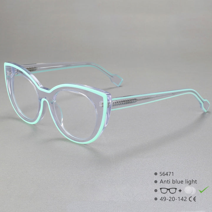 CCspace Women's Full Rim Cat Eye Acetate Fiber Eyeglasses 56471 Full Rim CCspace C3Blue  