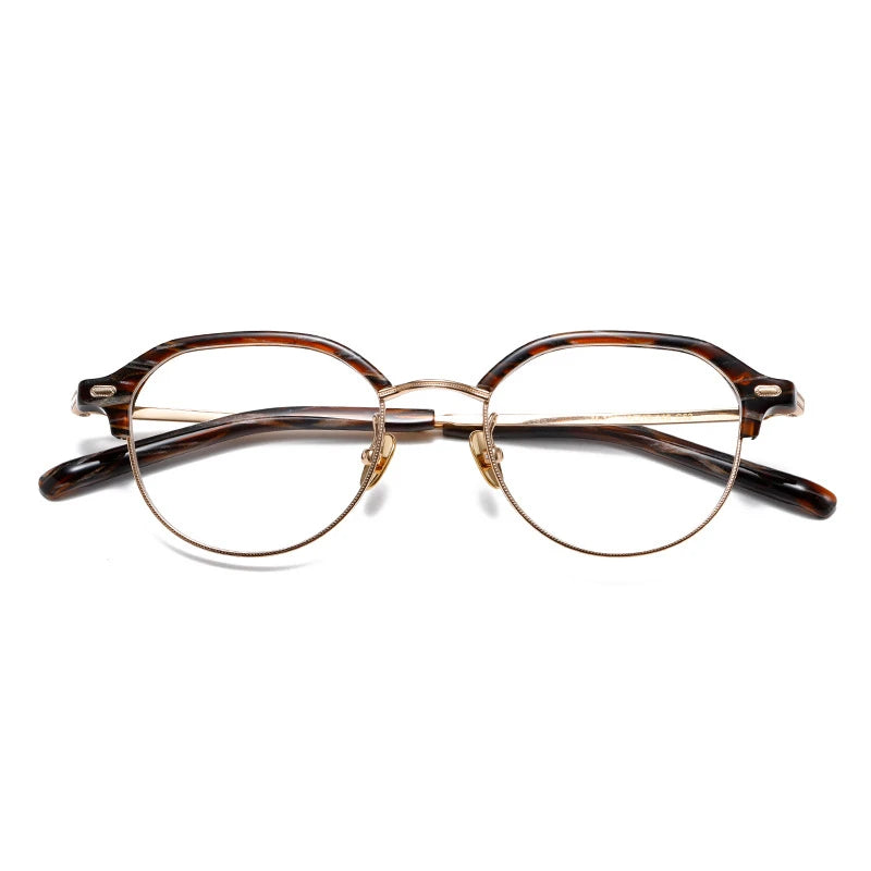 Aimee Unisex Full Rim Flat Top Round Titanium Acetate Eyeglasses 13121 Full Rim Aimee Tortoise-Golden  