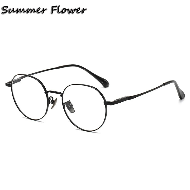 Summer Flower Women's Full Rim Flat Top Round Titanium Eyeglasses 61008