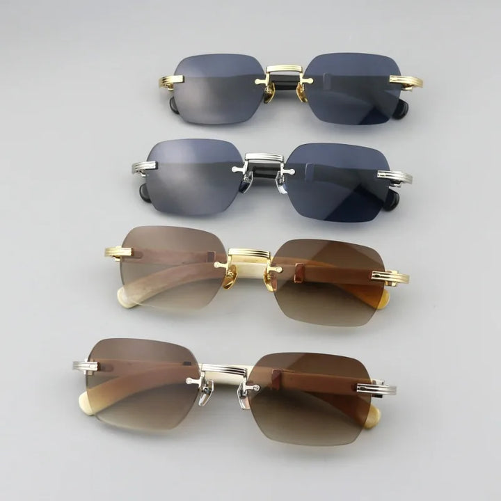 Hewei Unisex Rimless Oval Titanium Horn Temple Sunglasses 15440