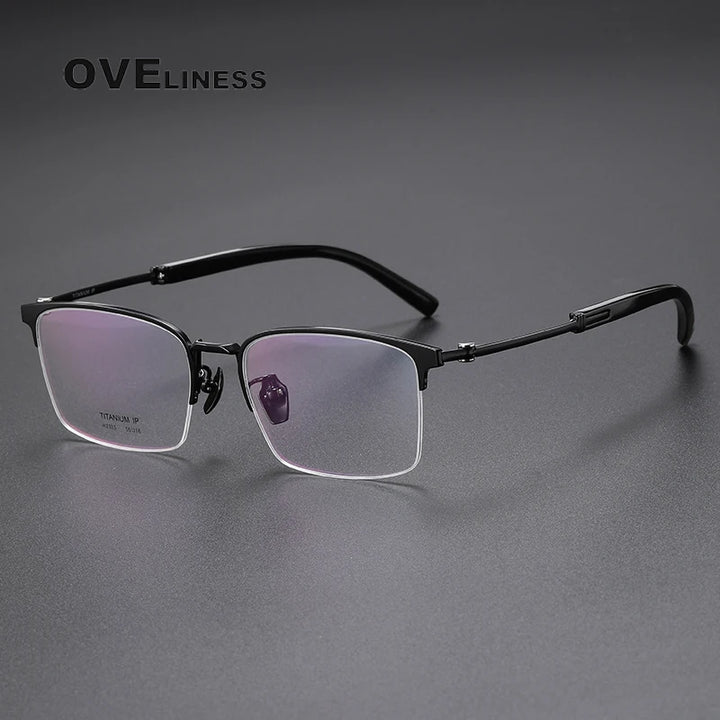 Oveliness Men's Semi Rim Square Titanium Eyeglasses O2335 Semi Rim Oveliness black  