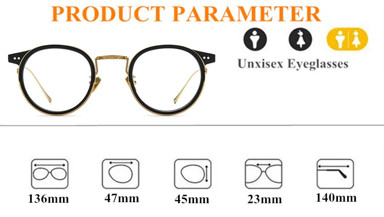 Black Mask Unisex Full Rim Round Titanium Acetate Eyeglasses 67285