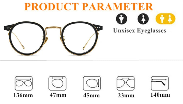 Black Mask Women's Full Rim Round Acetate Titanium Eyeglasses 72854