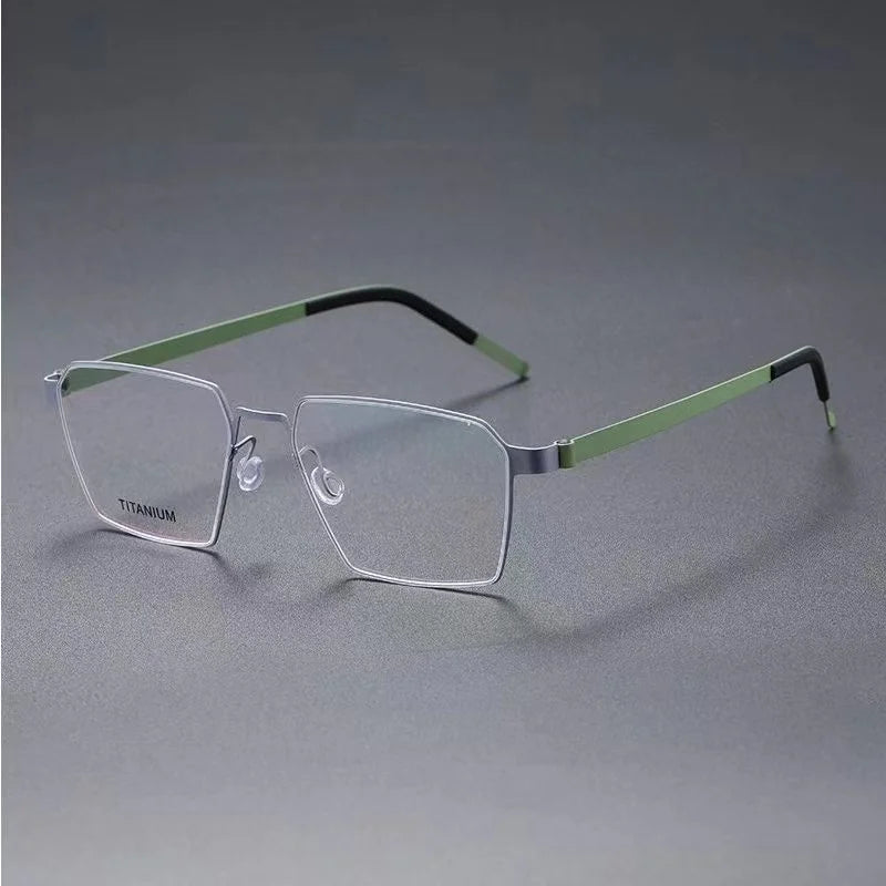 Aimee Unisex Full Rim Polygon Screwless Titanium Eyeglasses 9628 Full Rim Aimee Green-Gun  