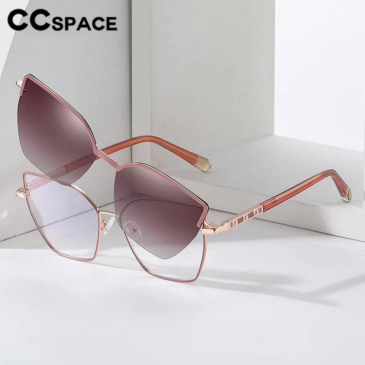 CCspace Women's Full Rim Cat Eye Alloy Reading Glasses Clip On Sunglasses 802583