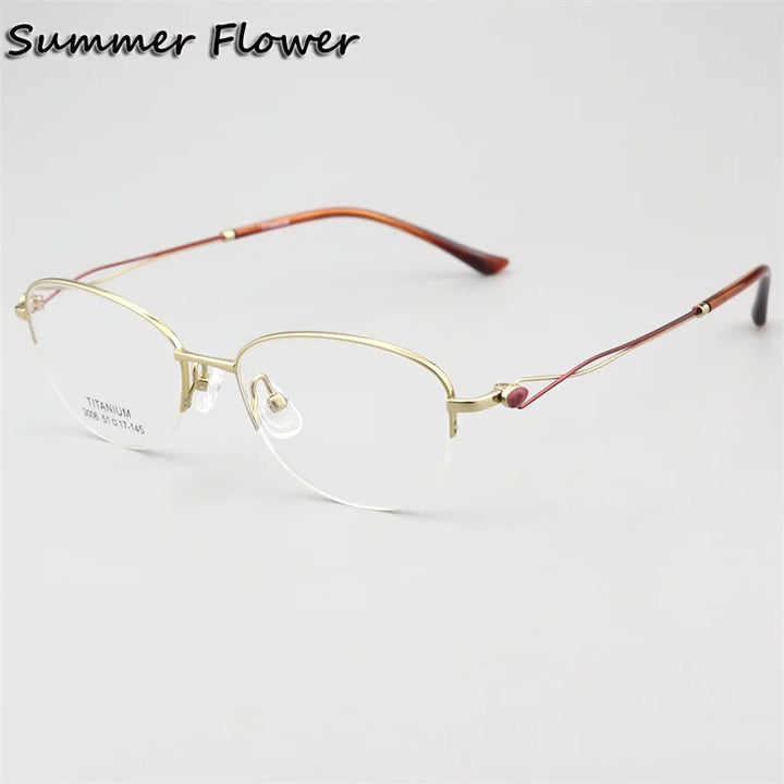 Summer Flower Women's Semi Rim Oval Square Titanium Eyeglasses 613008