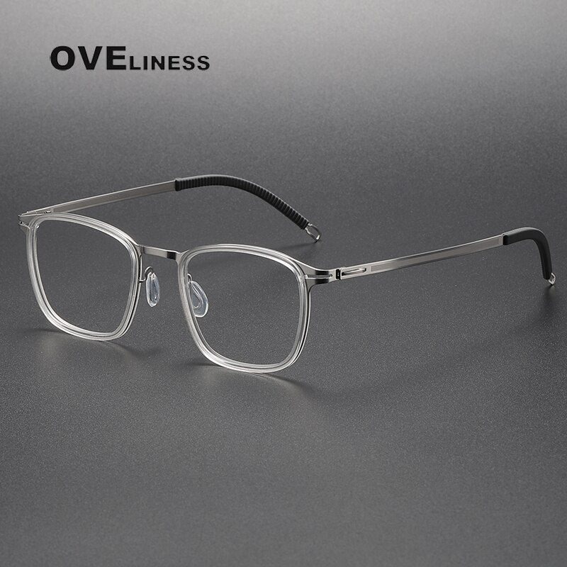 Oveliness Unisex Full Rim Square Screwless Titanium Acetate Eyeglasses 8202315 Full Rim Oveliness transparent  