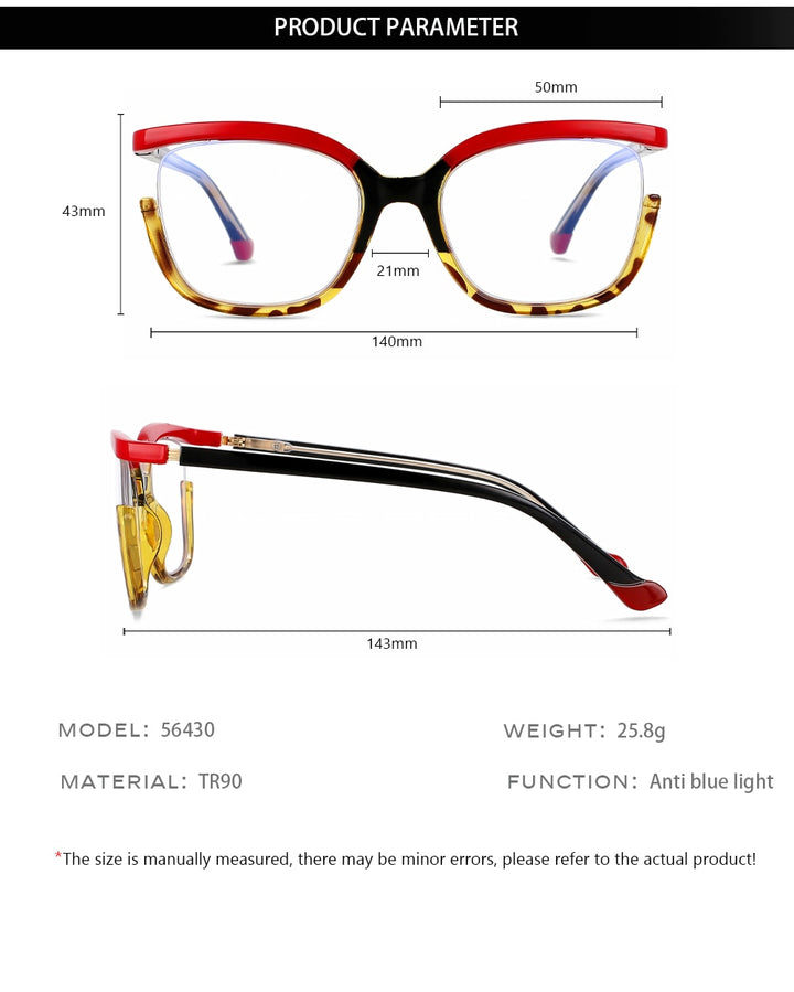 CCSpace Women's Semi Rim Cat Eye Tr 90 Eyeglasses 56430 Semi Rim CCspace   