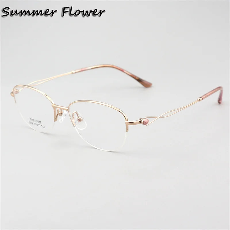 Summer Flower Women's Semi Rim Oval Square Titanium Eyeglasses 613008