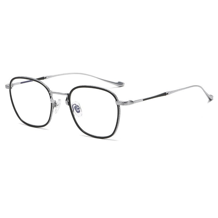 Gatenac Unisex Full Rim Square Titanium Eyeglasses Gxyj1018 Full Rim Gatenac Black Silver  