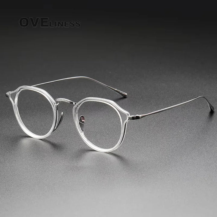 Oveliness Unisex Full Rim Round Oval Acetate Titanium Eyeglasses 14113 Full Rim Oveliness clear silver