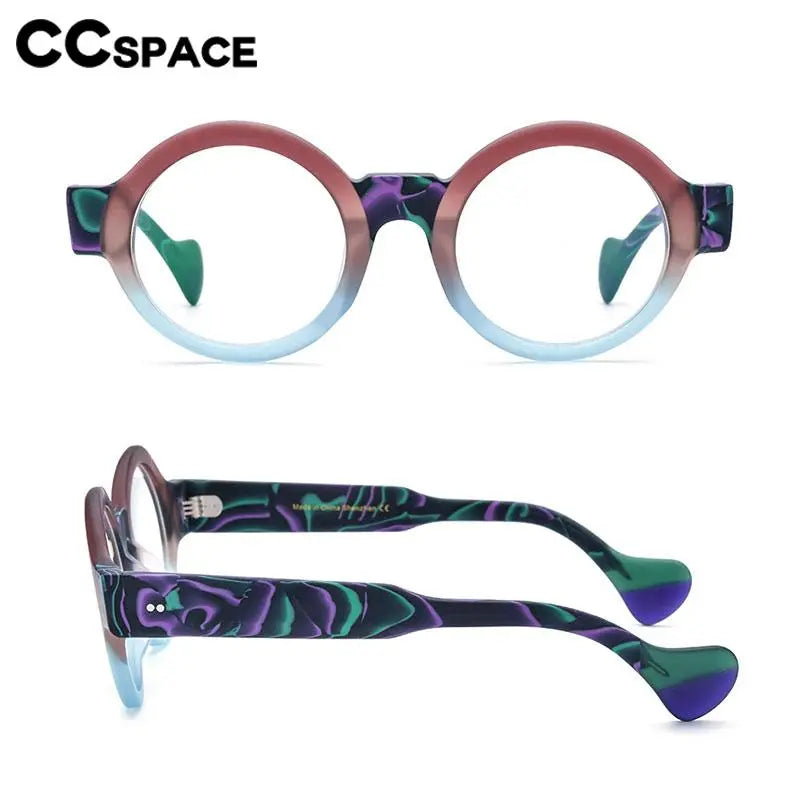 CCspace Unisex Full Rim Round Acetate Eyeglasses 56872 Full Rim CCspace   