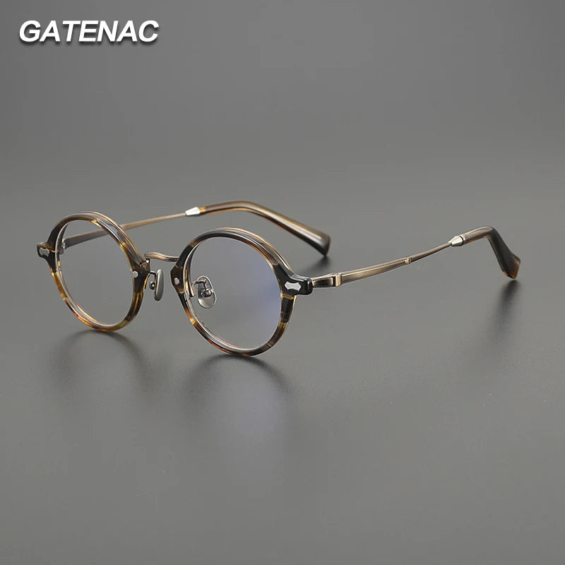 Gatenac Unisex Full Rim Round Acetate Titanium Eyeglasses Gxyj1538 Full Rim Gatenac