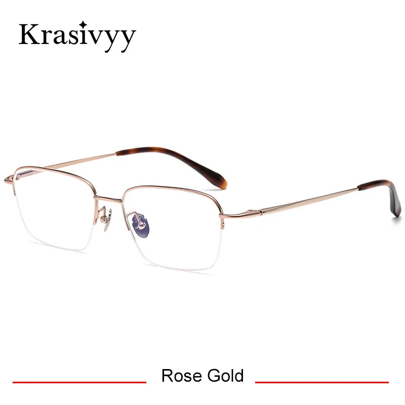 Krasivyy Men's Semi Rim Big Oval Square Titanium Eyeglasses 316887