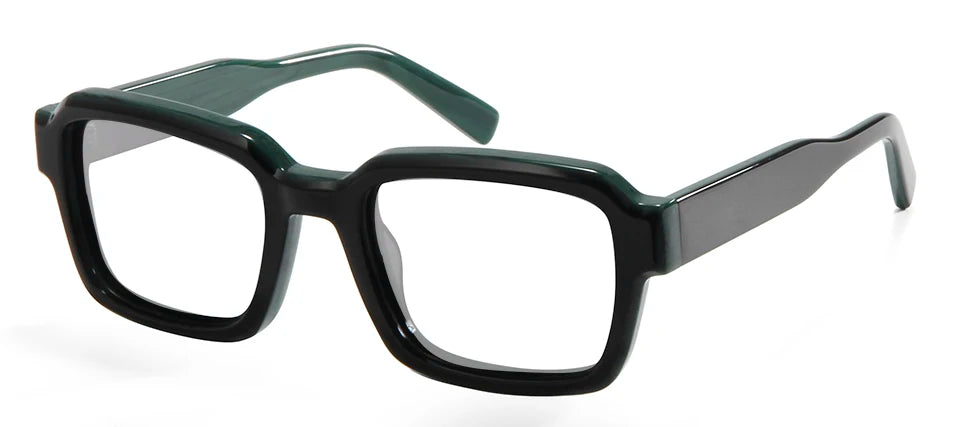 Esnbie Unisex Full Rim Square Brow Line Thick Acetate Eyeglasses 23102 Full Rim Esnbie BLACK GREEN  