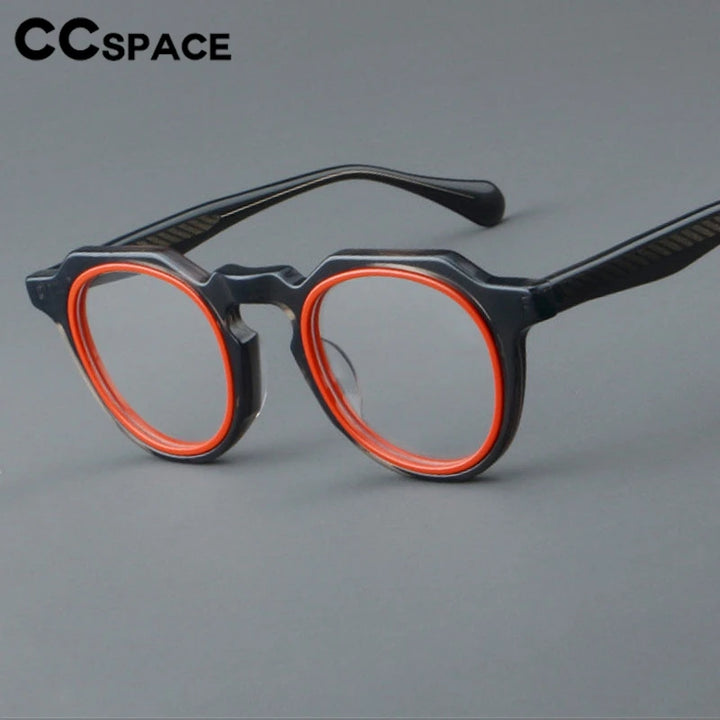 CCspace Unisex Full Rim Flat Top Round Acetate Eyeglasses 301249 Full Rim CCSpace   