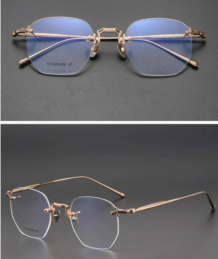 Bobbie Unisex Rimless Polygon Oval Titanium Eyeglasses 452250