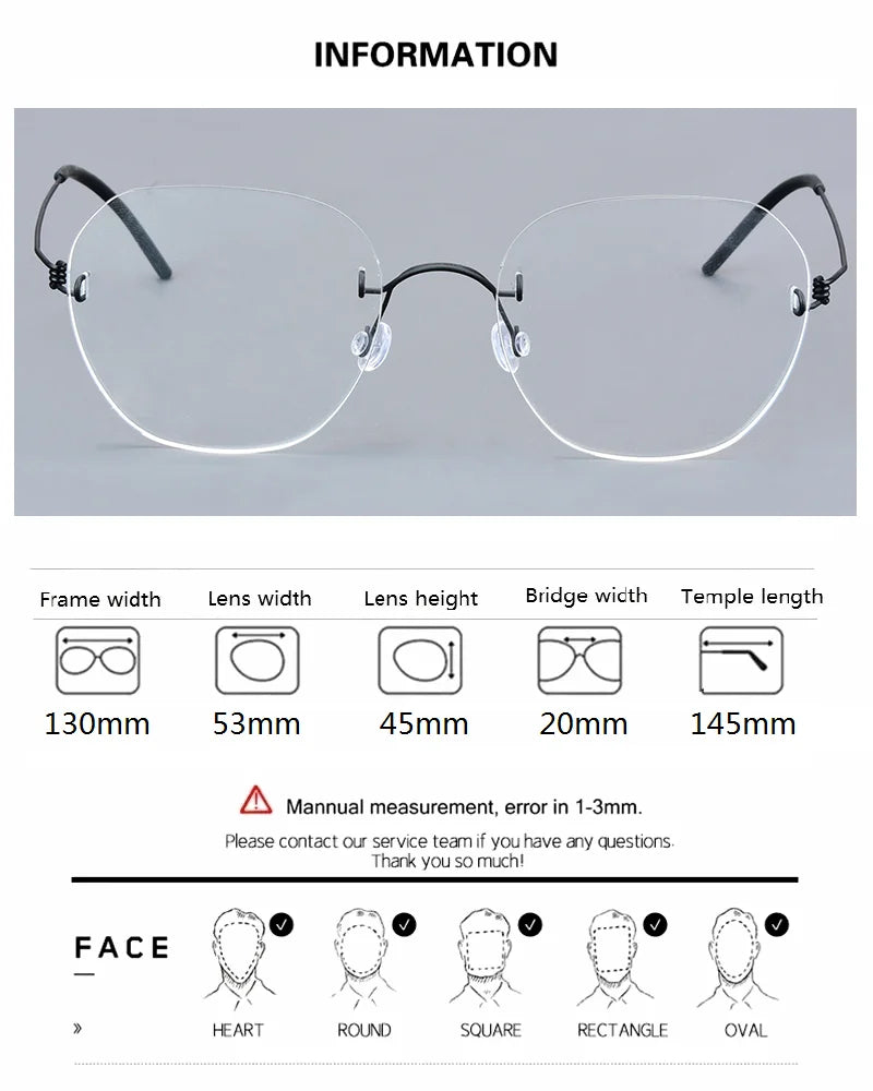 Aimee Women's Rimless Polygon Screwless Titanium Eyeglasses 24601