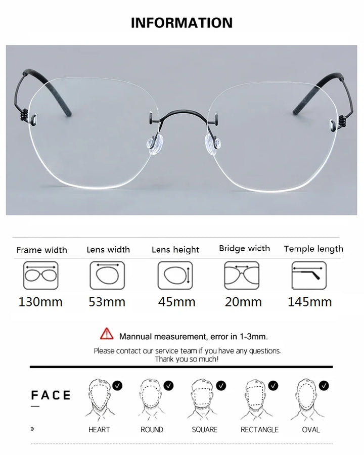 Aimee Women's Rimless Polygon Screwless Titanium Eyeglasses 24601