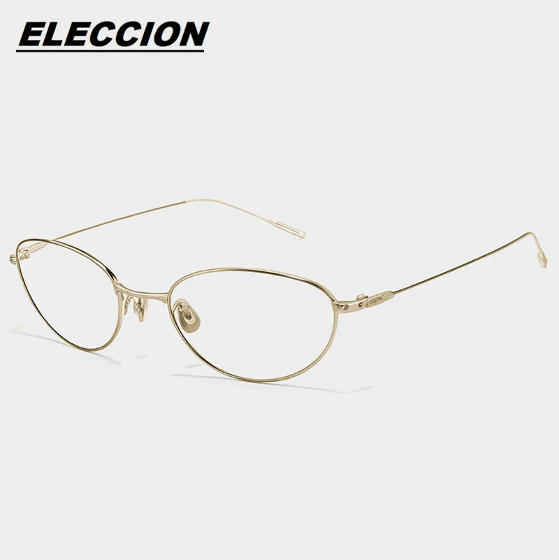 Eleccion Women's Full Rim Oval Cat Eye Titanium Eyeglasses 55145 Full Rim Eleccion Gold