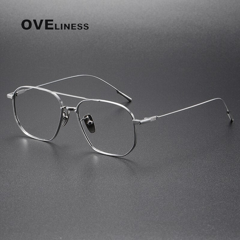 Oveliness Unisex Full Rim Square Double Bridge Titanium Eyeglasses 531745 Full Rim Oveliness silver  
