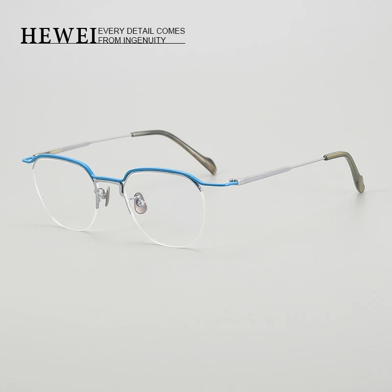 Hewei Unisex Semi Rim Polygon Square Titanium Eyeglasses 190036 Semi Rim Hewei   