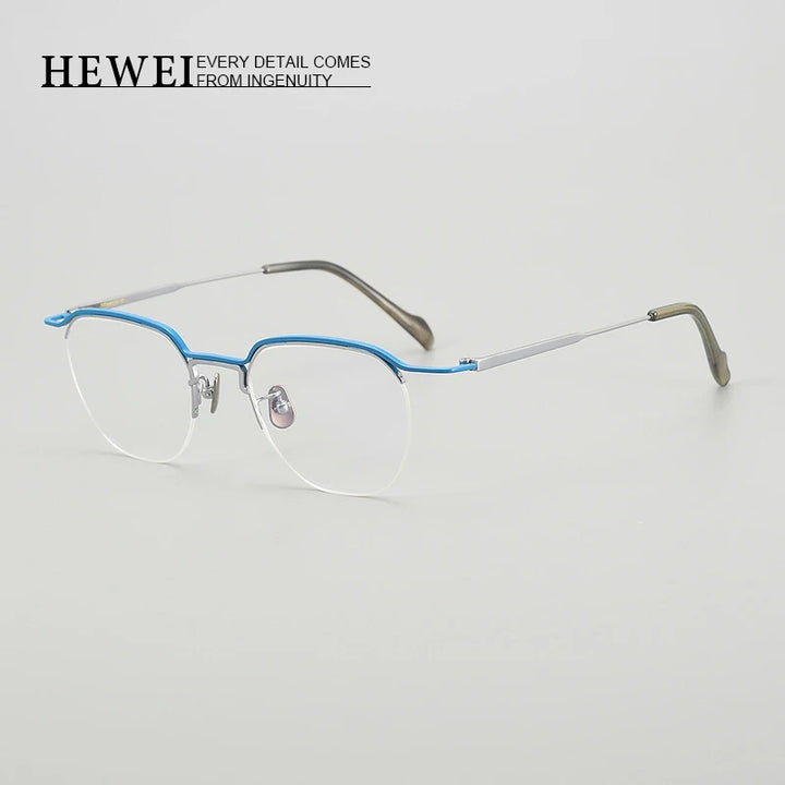 Hewei Unisex Semi Rim Polygon Square Titanium Eyeglasses 190036 Semi Rim Hewei   