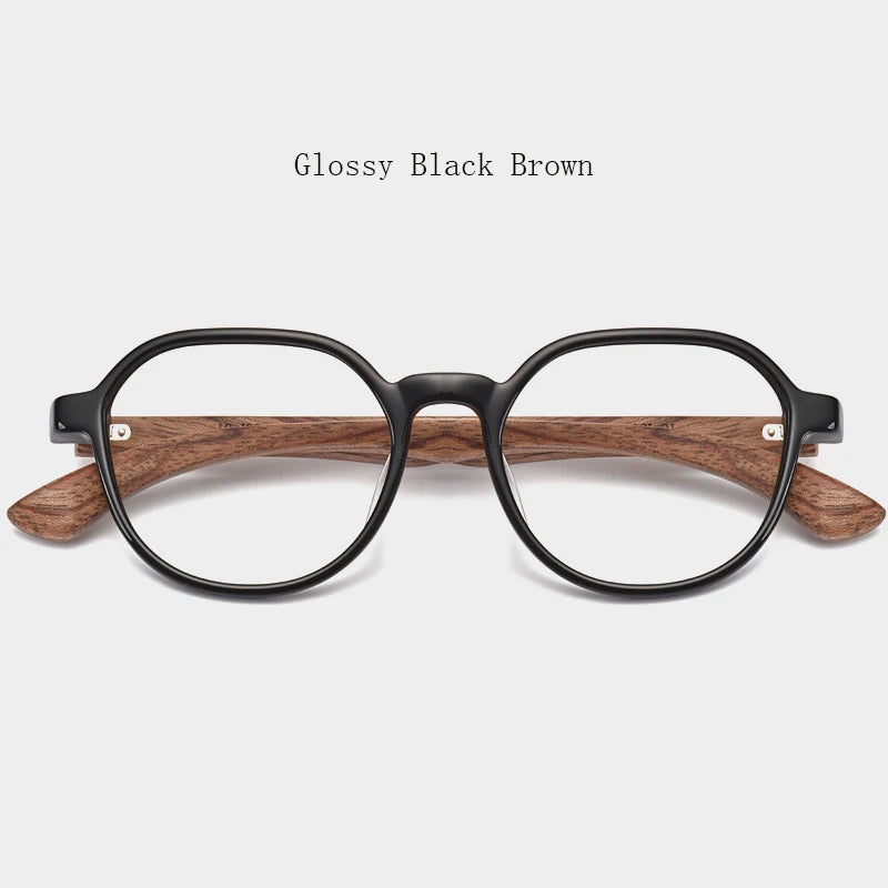 Hdcrafter Unisex Full Rim Flat Top Square Wood Acetate Eyeglasses 7592 Full Rim Hdcrafter Eyeglasses Glossy-Black