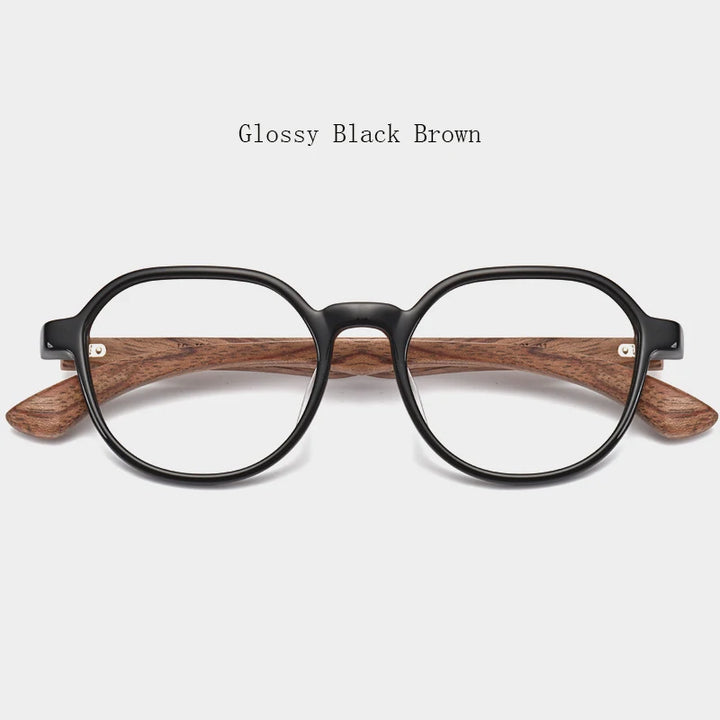 Hdcrafter Unisex Full Rim Flat Top Square Wood Acetate Eyeglasses 7592 Full Rim Hdcrafter Eyeglasses Glossy-Black