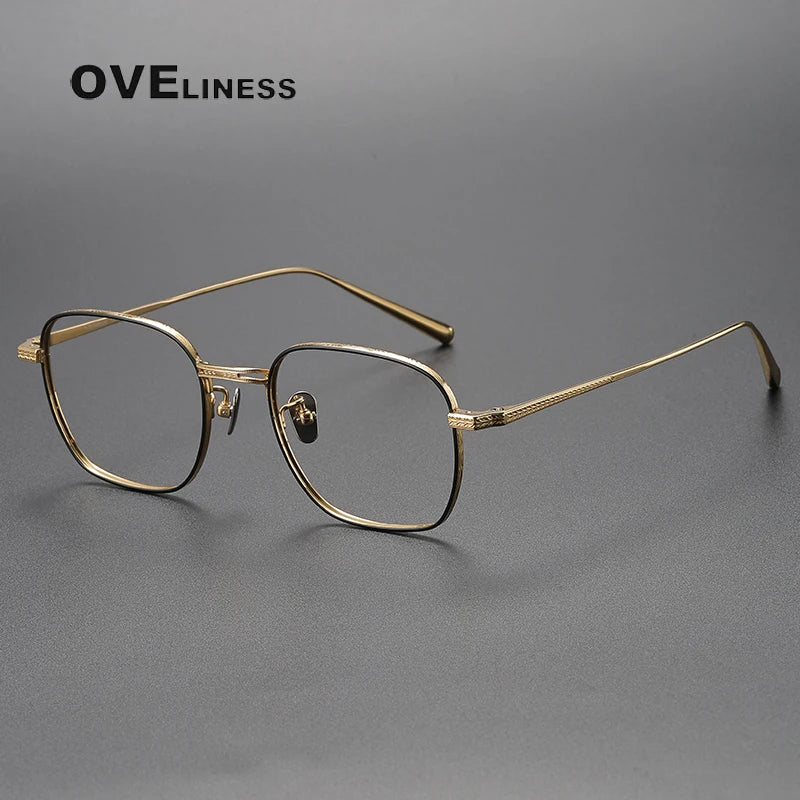 Oveliness Women's Full Rim Polygon Square Titanium Eyeglasses 1518 Full Rim Oveliness black gold  