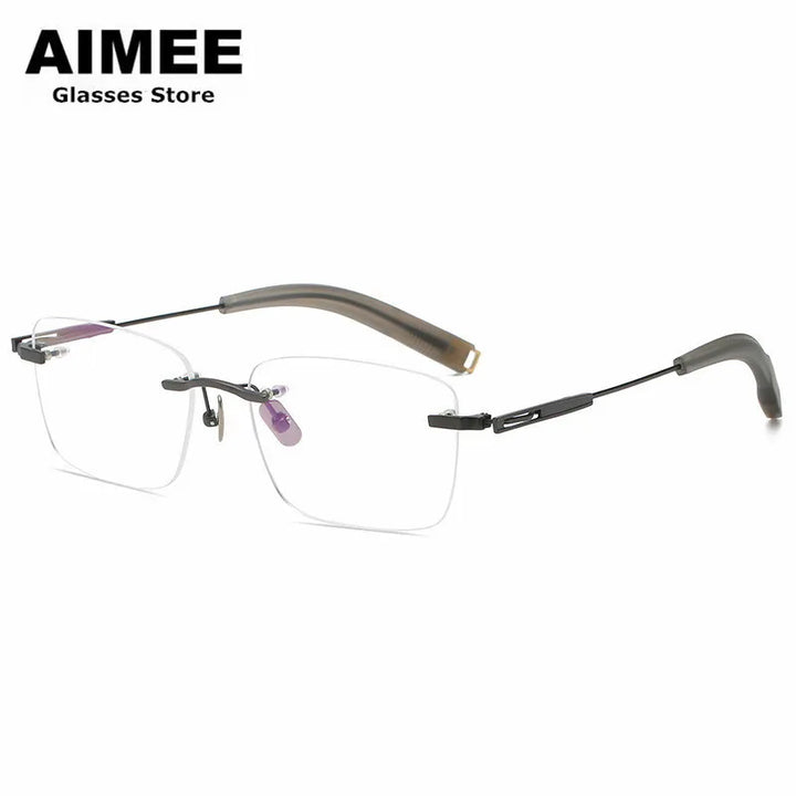 Aimee Unisex Rimless Polygon Square Titanium Eyeglasses 80814 Rimless Aimee Gun-Grey  