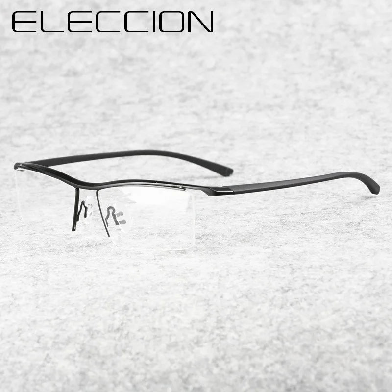 Eleccion Men's Semi Rim Brow Line Titanium Eyeglasses 8189 Semi Rim FuzWeb C1. Black Frame