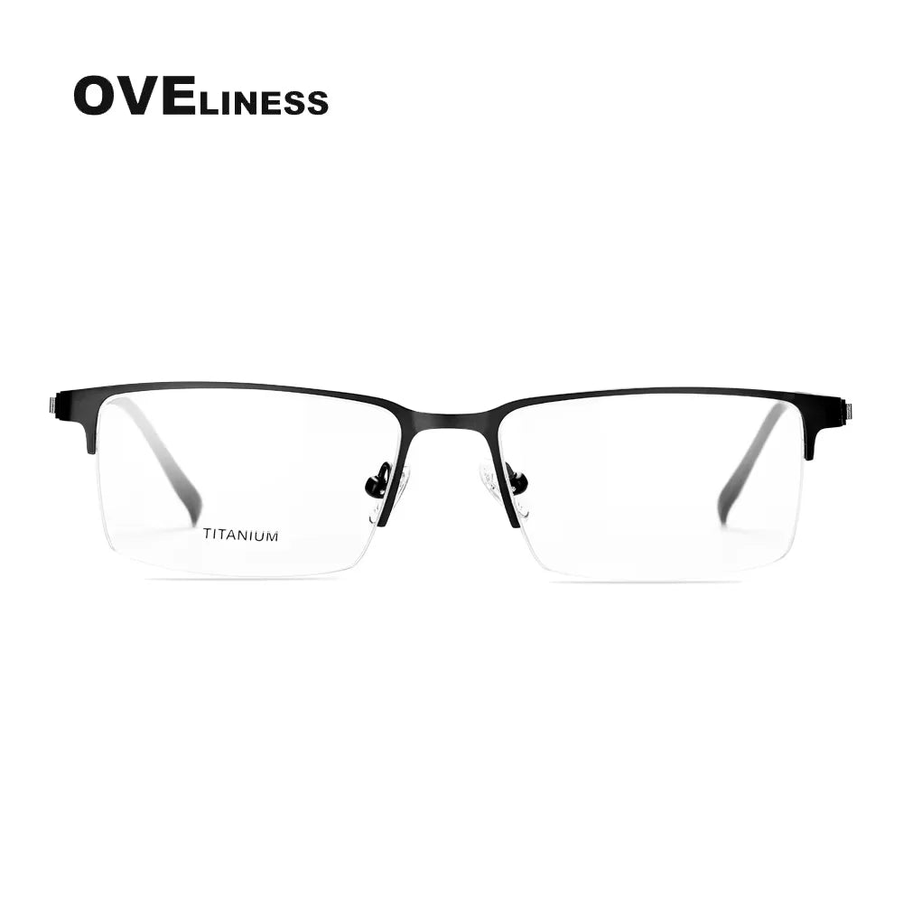 Oveliness Men's Semi Rim Square Titanium Alloy Eyeglasses 8840 Semi Rim Oveliness black  