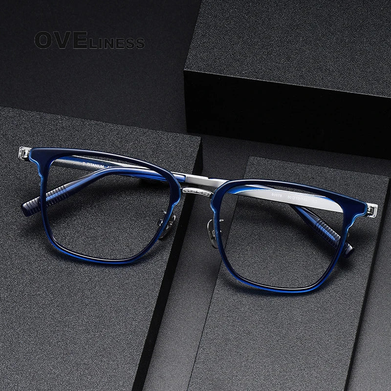 Oveliness Unisex Full Rim Square Acetate Titanium Eyeglasses 80978