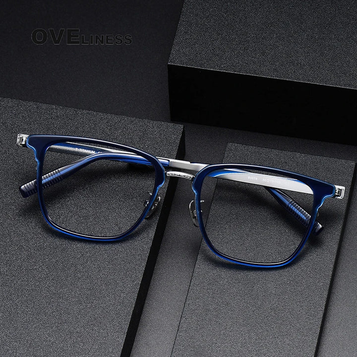 Oveliness Unisex Full Rim Square Acetate Titanium Eyeglasses 80978