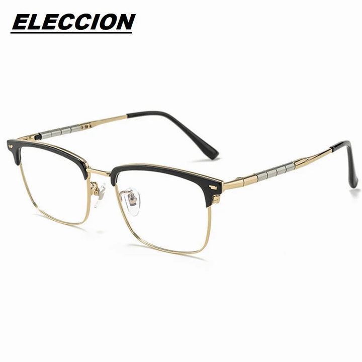 Eleccion Unisex Full Rim Square Acetate Titanium Eyeglasses 69839 Full Rim Eleccion Black - Gold