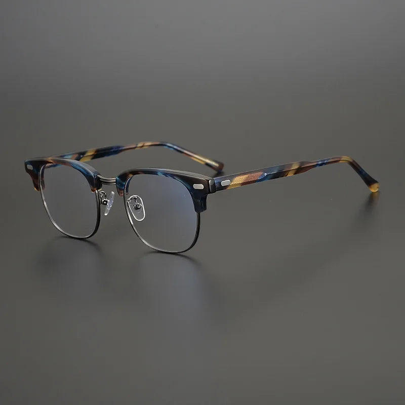 Black Mask Unisex Full Rim Square Alloy Acetate Eyeglasses 9533 Full Rim Black Mask Blue Stripes  