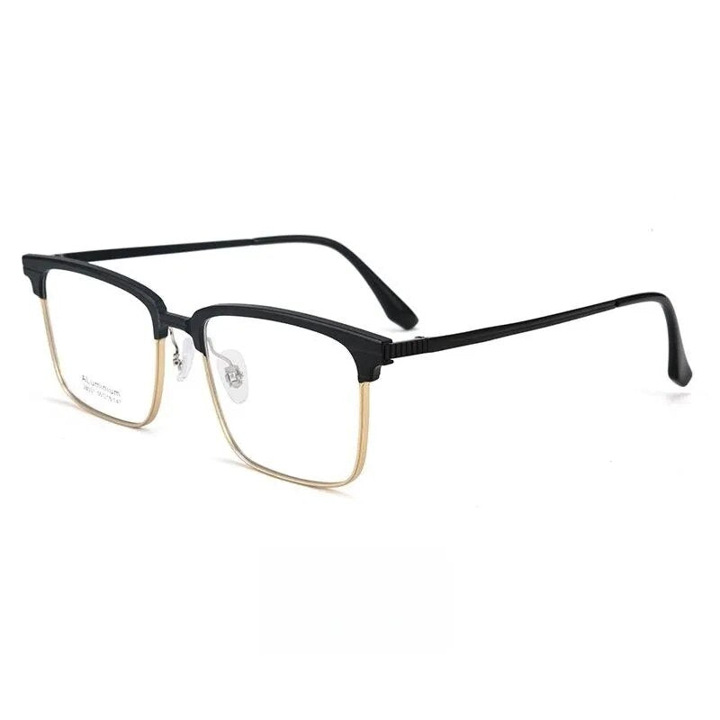 Yimaruili Men's Full Rim Square Aluminum Magnesium Eyeglasses 28531 Full Rim Yimaruili Eyeglasses Black Gold  