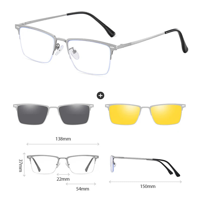 Hdcrafter Women's Full Rim Square Double Bridge Titanium Tr 90 Eyeglasses Clip On Sunglasses 414819